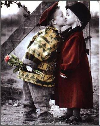 black and white photos of children kissing. romantic kiss Pictures