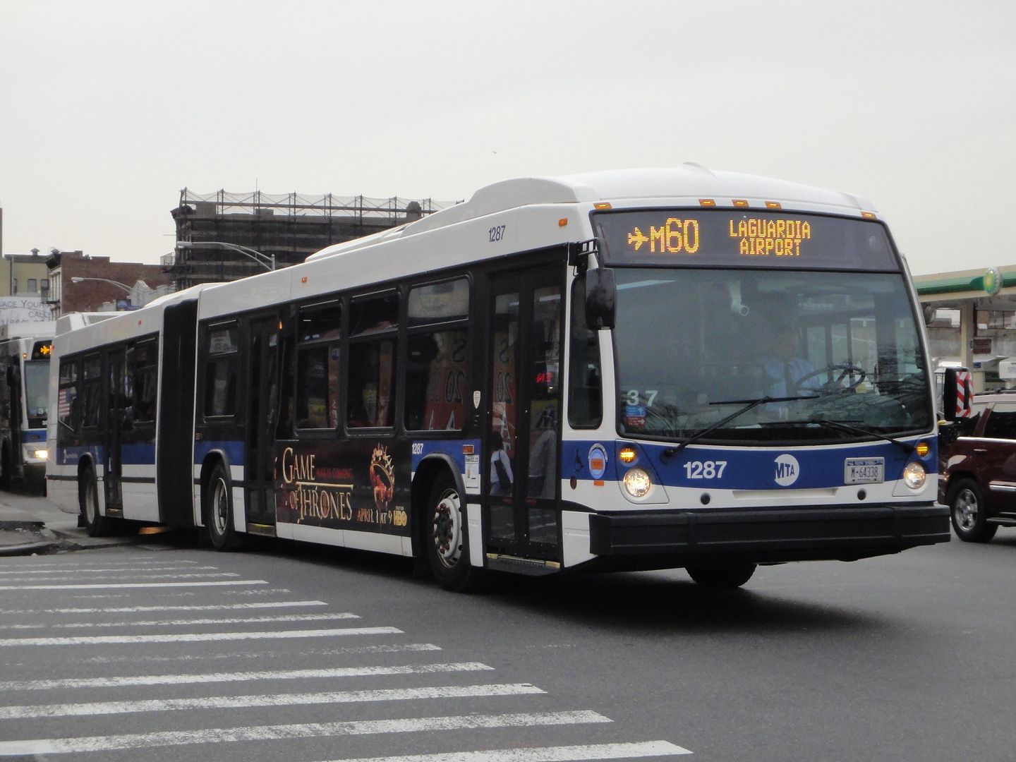 MTA NYCT 1287, Nova Bus LFS Artic on M60 (traffic camera mounted)