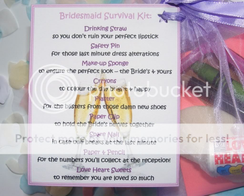 Bridesmaid Novelty Survival Kit Thank You Gift Card